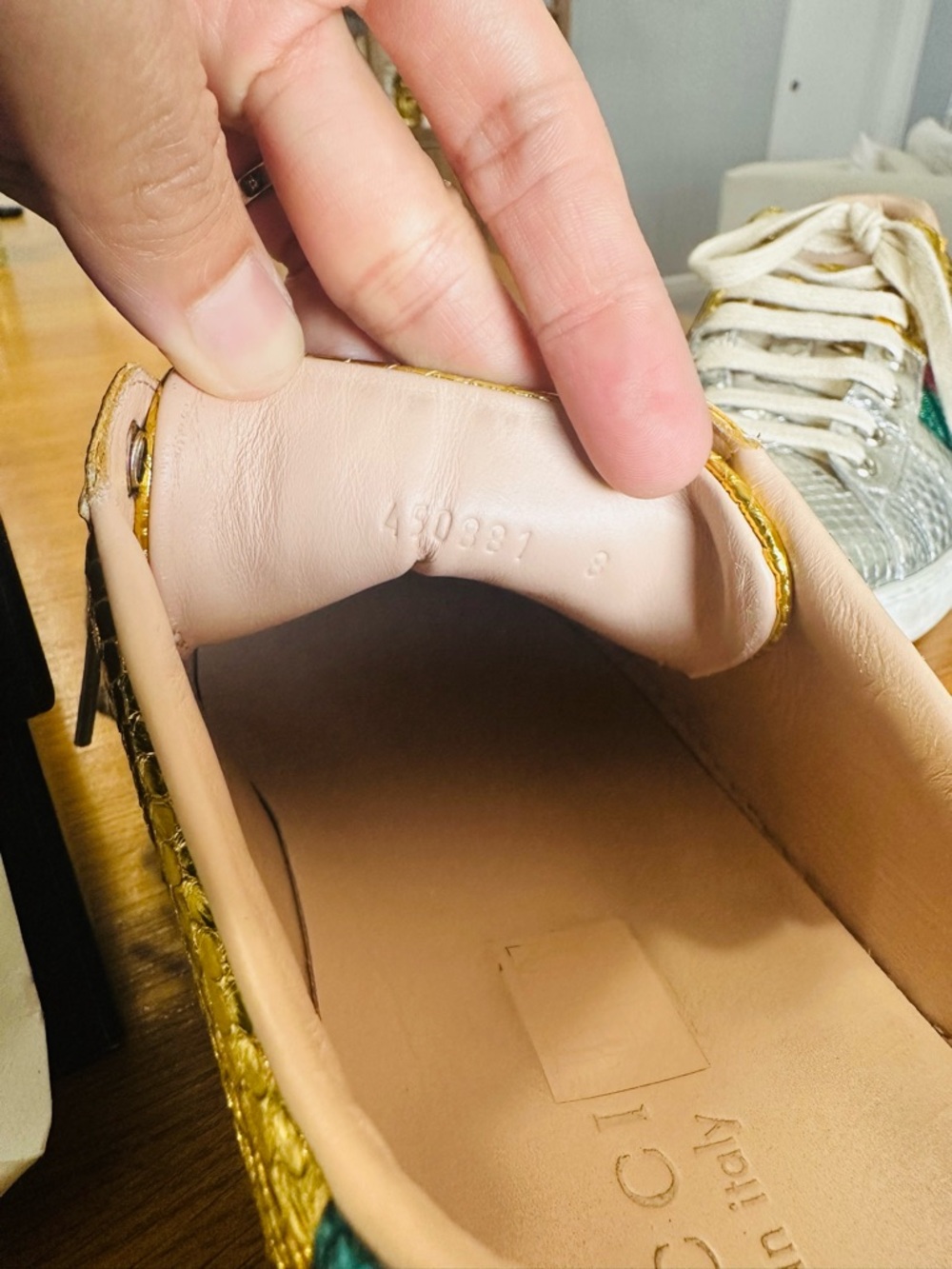 GUCCI New Ace Metallic Snakeskin Sneakers. Size 8. US 8.5 - Picture 7 of 9